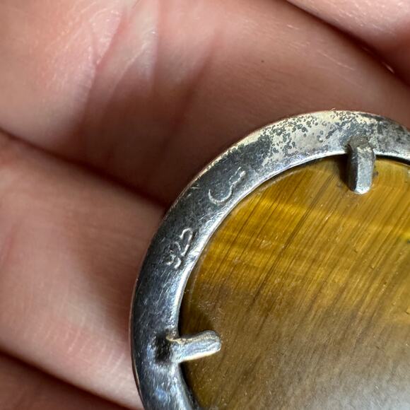 Sterling Silver 925 Genuine Tiger‎ Eye large 1 1/2 inch Necklace pendant - Picture 6 of 6